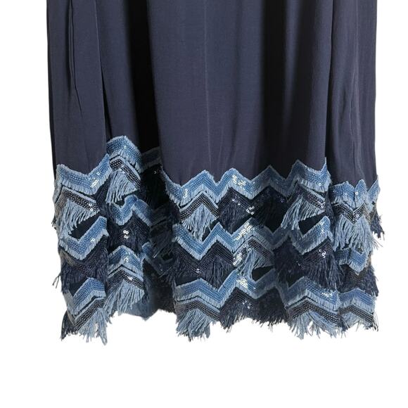 Maeve Anthropologie Navy Fringed Hem Sleeveless Swing Mini Dress Size 2 - Picture 7 of 13